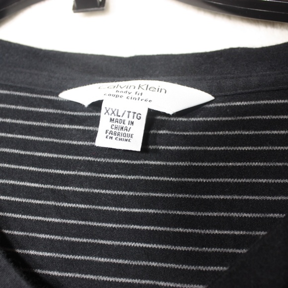Calvin Klein Men's Shirt XXL Black w/White Stripes Short Sleeve Body Fit T-Shirt - Picture 3 of 9